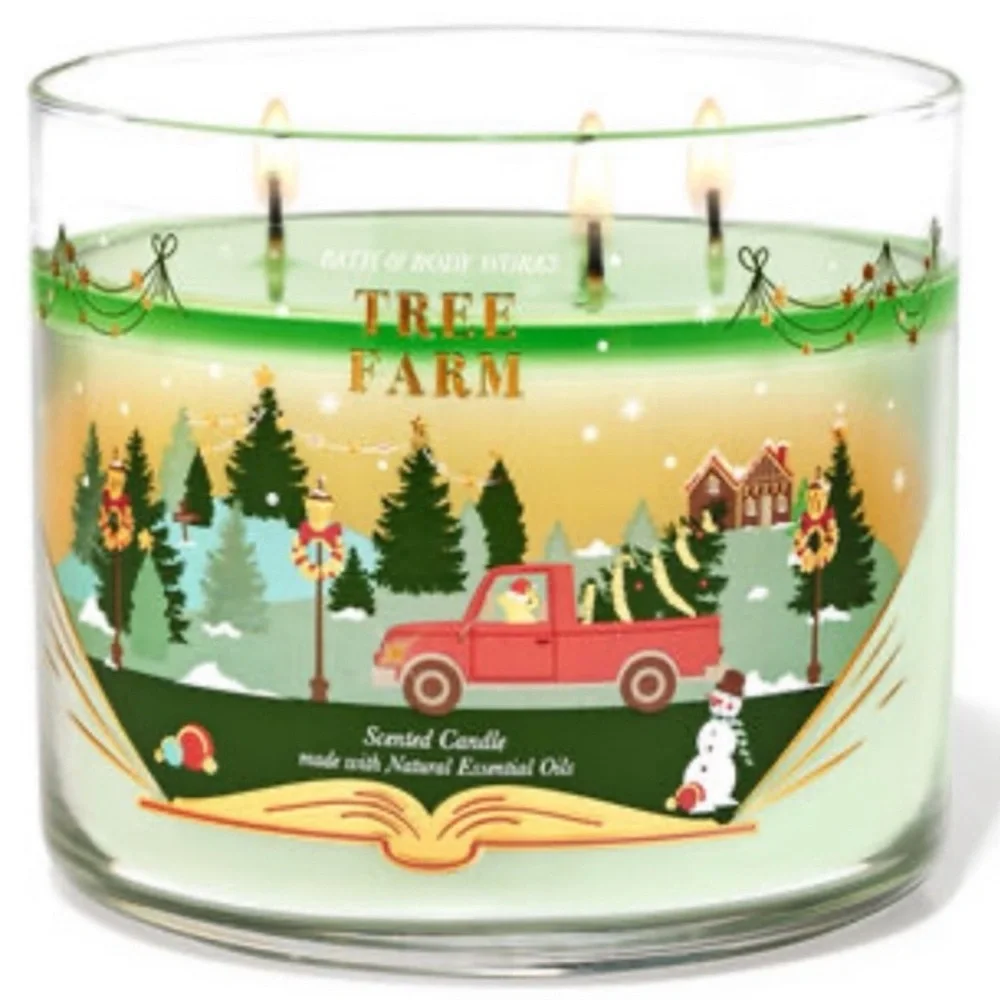 Bath & Body Works Tree Farm 3 Wick Candle With Decorative Lid